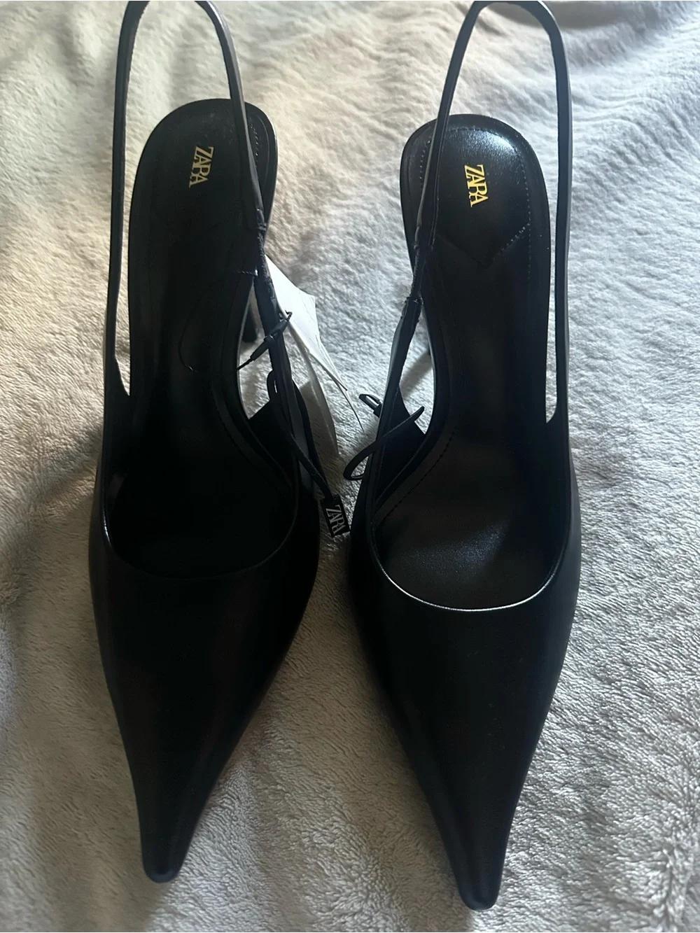 ZARA Black Pointed Slingback Heels - Picture 2 of 4